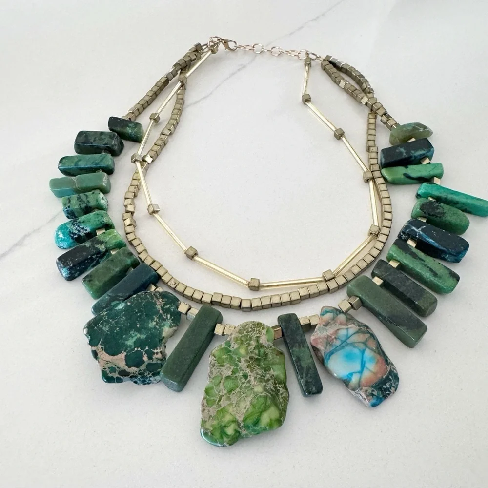 Handmade Graduated Trapezoid Statement Slab Beads Necklace